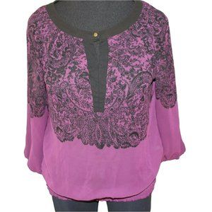 Purple Black Semi Sheer Shirt Women's Medium Blouse Blouson Career